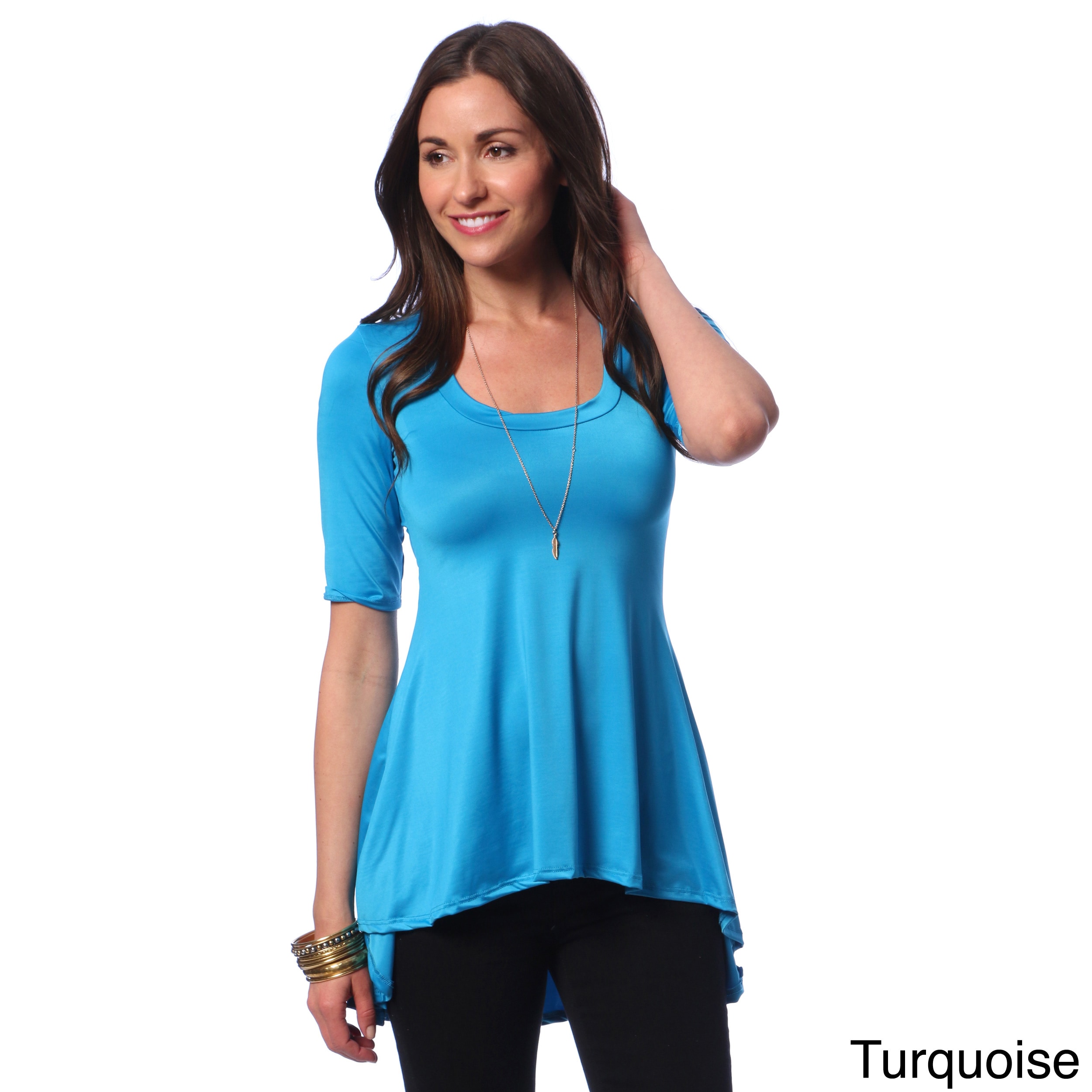 24/7 Comfort Apparel Womens High low Elbow Sleeve Tunic