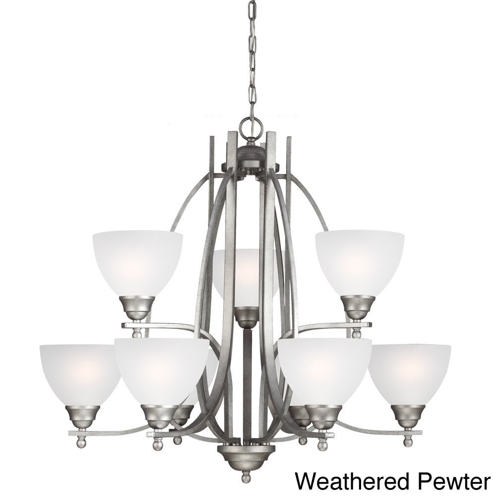 Vitelli 9 light Satin Etched Glass Shade Chandelier