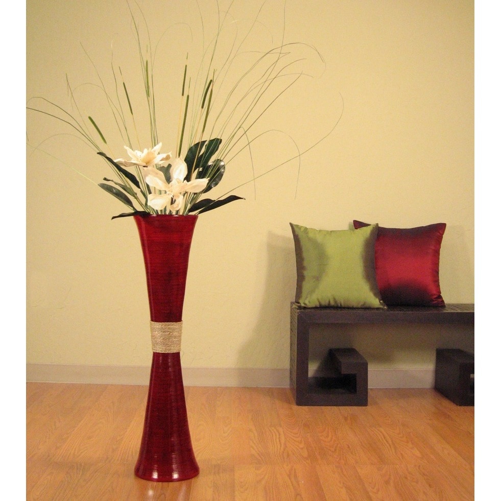 Tall Bamboo 32 inch Trumpet Vase And Magnolias