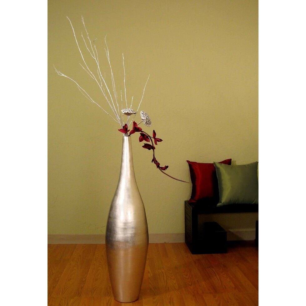 Tall Silverleaf Ellipse 41-inch Vase and Floral