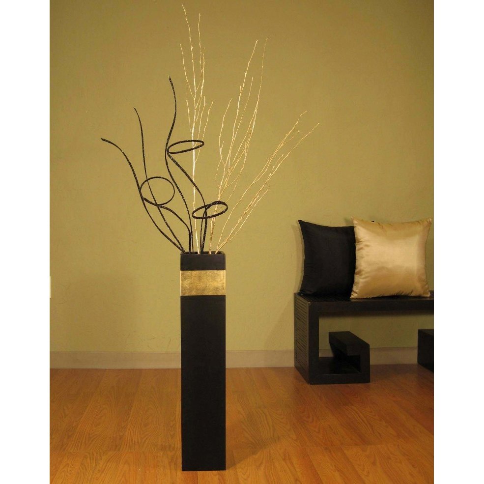 Slender Rectangle 28 inch Black Vase And Branches