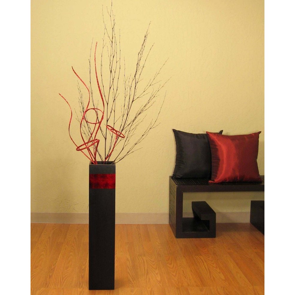 Slender Rectangle 28 inch Black Vase And Branches