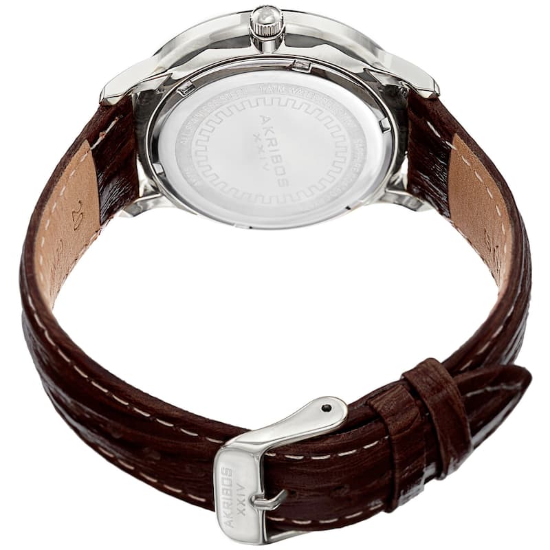 Akribos XXIV Men's Swiss Quartz Date Leather Silver-Tone Strap Watch