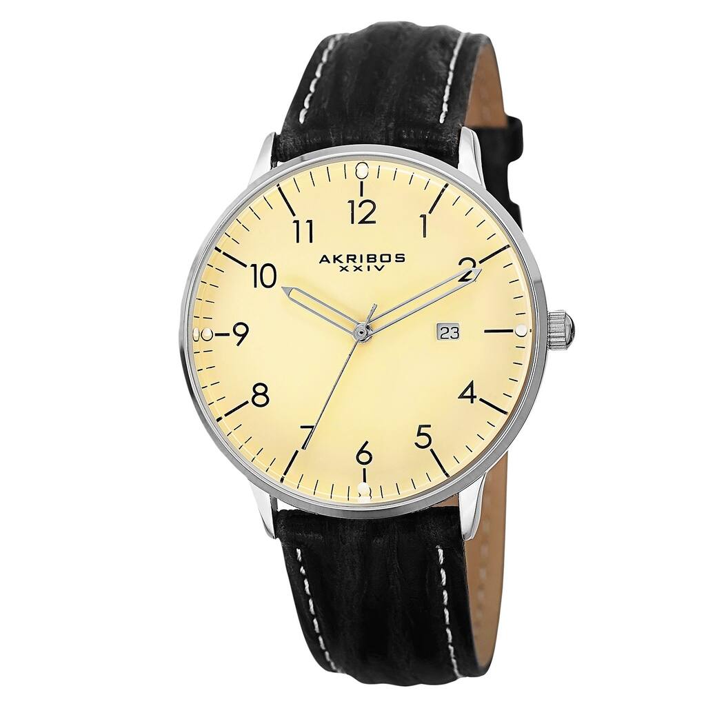 Akribos XXIV Men's Swiss Quartz Date Leather White Strap Watch