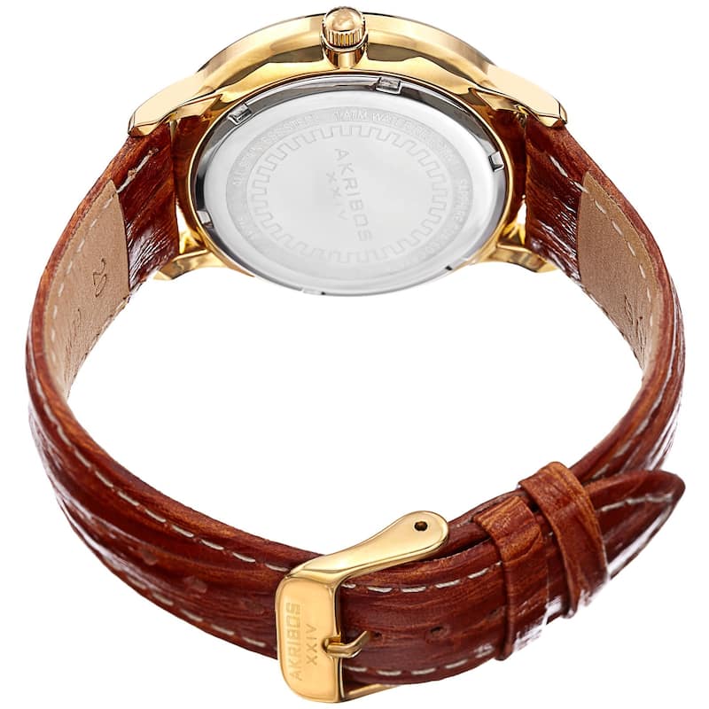 Akribos XXIV Men's Swiss Quartz Date Leather Gold-Tone Strap Watch