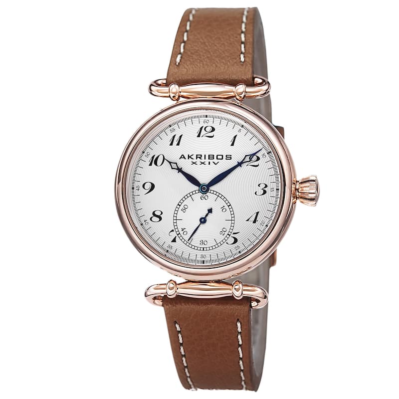 Akribos XXIV Women's Swiss Quartz Stainless Steel Leather Brown Strap Watch