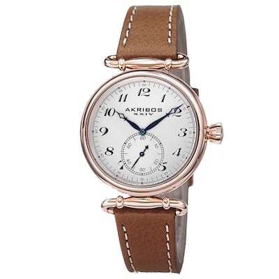 Akribos XXIV Women's Swiss Quartz Stainless Steel Leather Brown Strap Watch