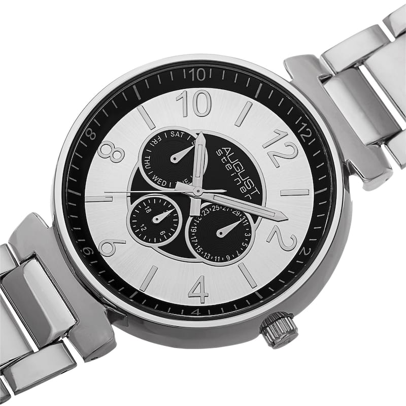 August Steiner Men's Quartz Multifunction Silver-Tone Bracelet Watch
