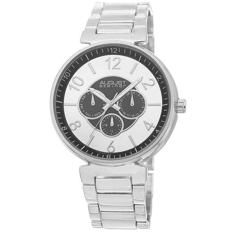 August Steiner Men's Quartz Multifunction Silver-Tone Bracelet Watch