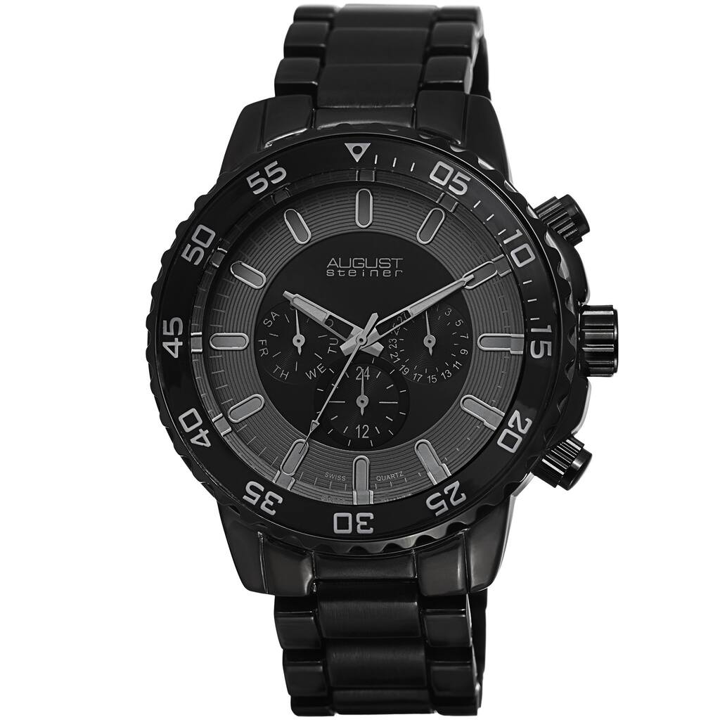 August Steiner Men's Swiss Quartz Multifunction Black Bracelet Watch