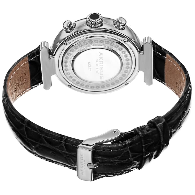 Akribos XXIV Men's Swiss Quartz Multifunction Tachymeter Leather Silver-Tone Strap Watch