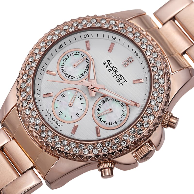 August Steiner Women's Diamond & Crystal Swiss Quartz Multifunction Rose-Tone Bracelet Watch
