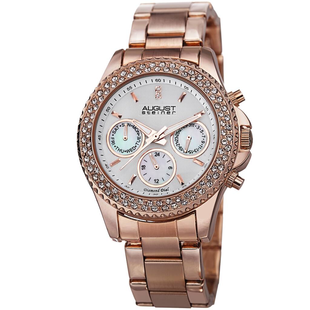 August Steiner Women's Diamond & Crystal Swiss Quartz Multifunction Rose-Tone Bracelet Watch
