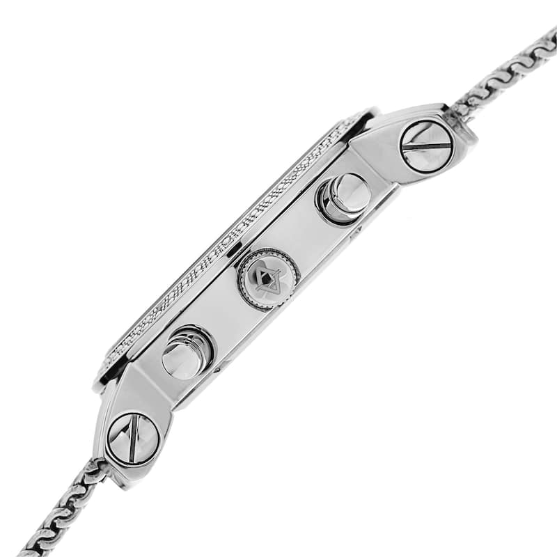 Akribos XXIV Men's Chronograph Sparkling Pave Dial Mesh Silver-Tone Strap Watch