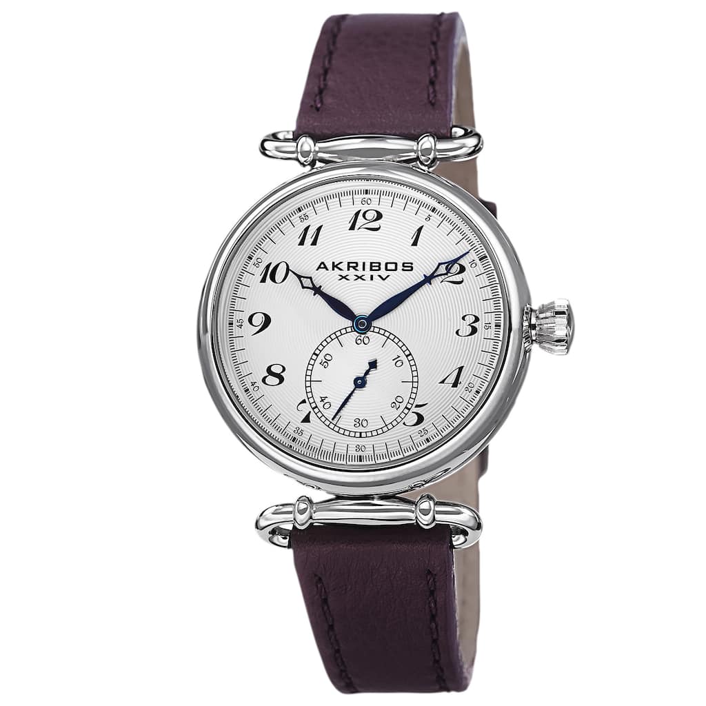 Akribos XXIV Women's Swiss Quartz Stainless Steel Leather Purple Strap Watch