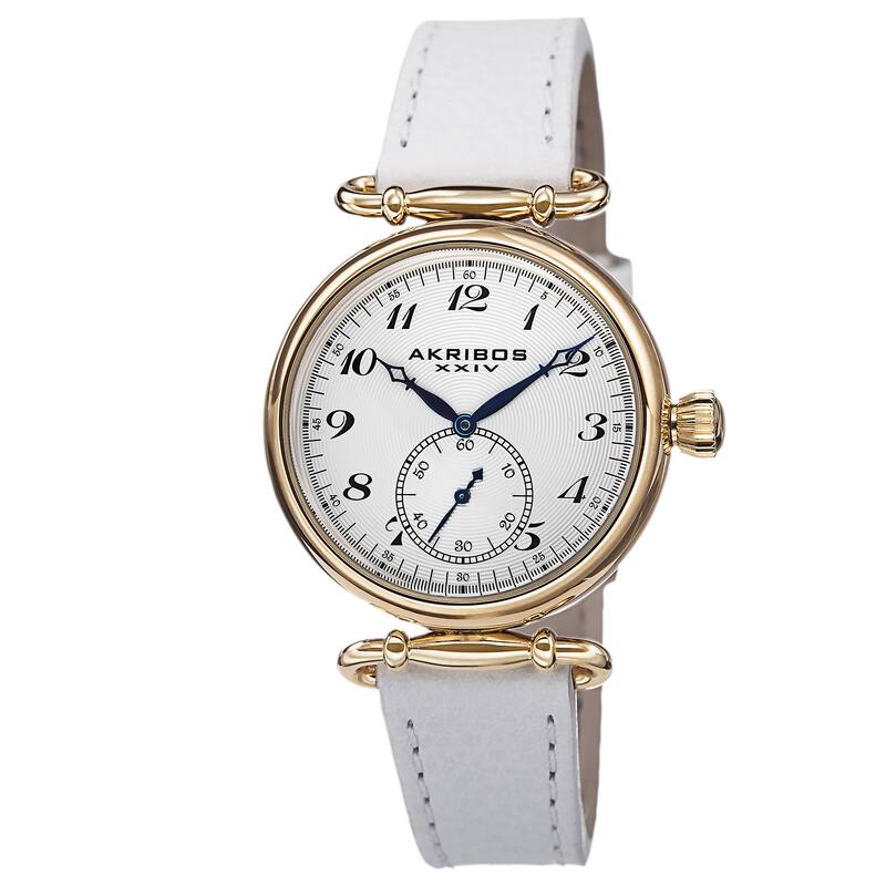 Akribos XXIV Women's Swiss Quartz Stainless Steel Leather White Strap Watch
