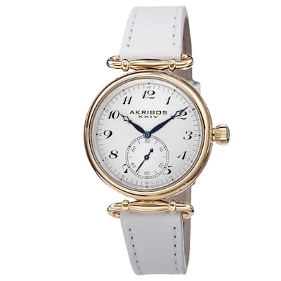 Akribos XXIV Women's Swiss Quartz Stainless Steel Leather White Strap Watch