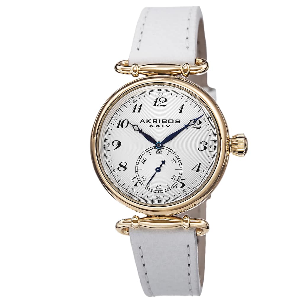 Akribos XXIV Women's Swiss Quartz Stainless Steel Leather White Strap Watch