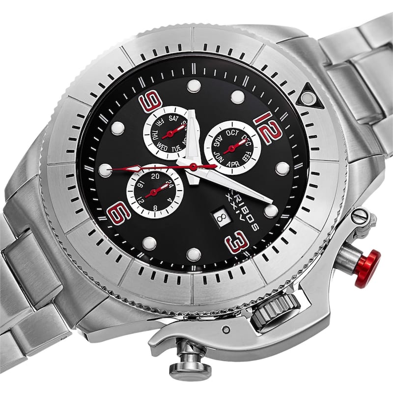 Akribos XXIV Men's Chronograph Stainless Steel Silver-Tone Bracelet Watch