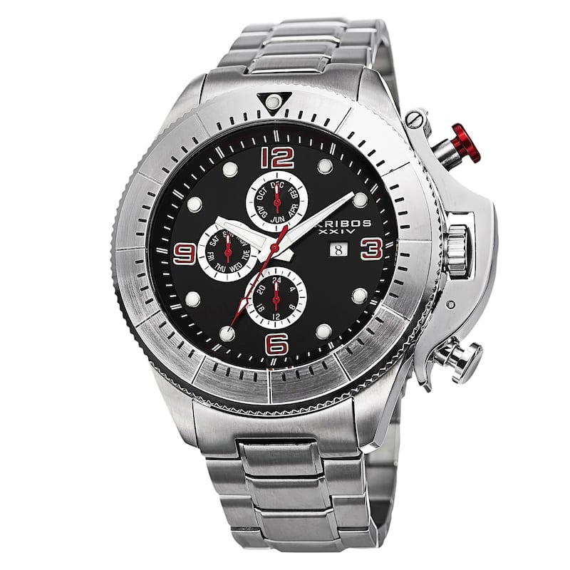 Akribos XXIV Men's Chronograph Stainless Steel Silver-Tone Bracelet Watch