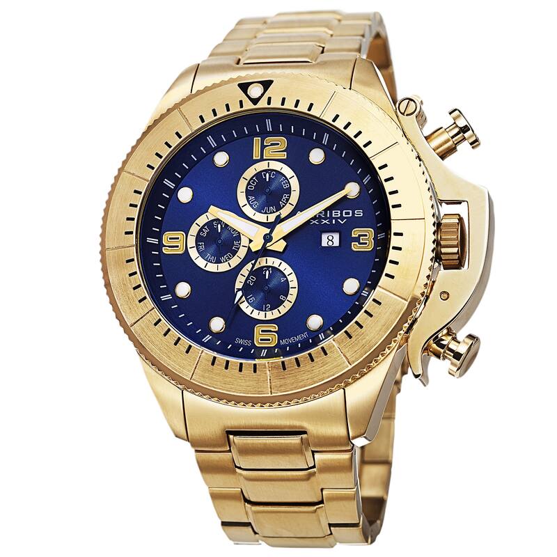 Akribos XXIV Men's Chronograph Stainless Steel Gold-Tone Bracelet Watch