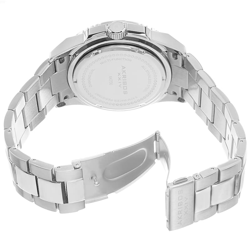 Akribos XXIV Men's Diamond Stainless Steel Silver-Tone Bracelet Watch