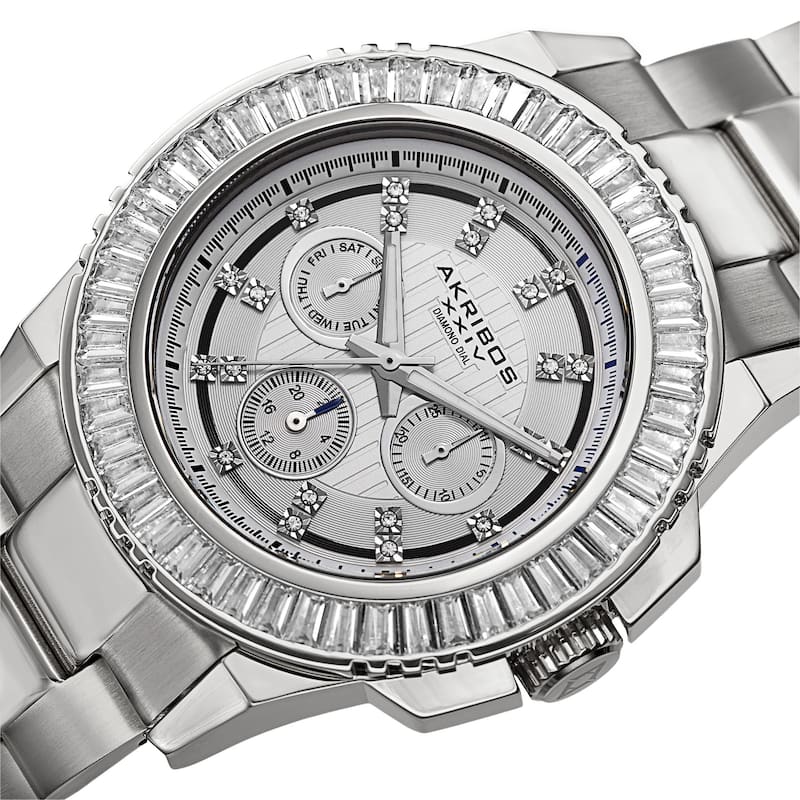 Akribos XXIV Men's Diamond Stainless Steel Silver-Tone Bracelet Watch