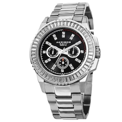 Akribos XXIV Men's Diamond Stainless Steel Silver-Tone Bracelet Watch