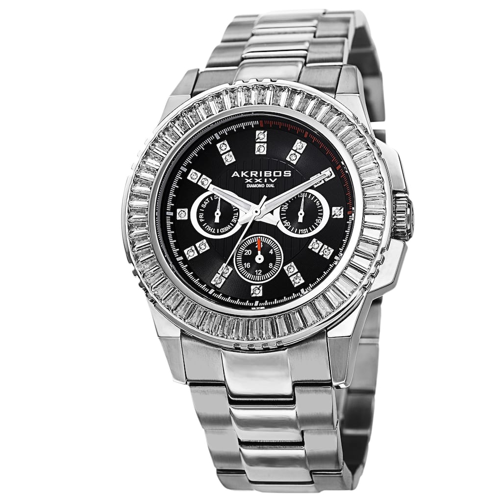 Akribos XXIV Men's Diamond Stainless Steel Silver-Tone Bracelet Watch