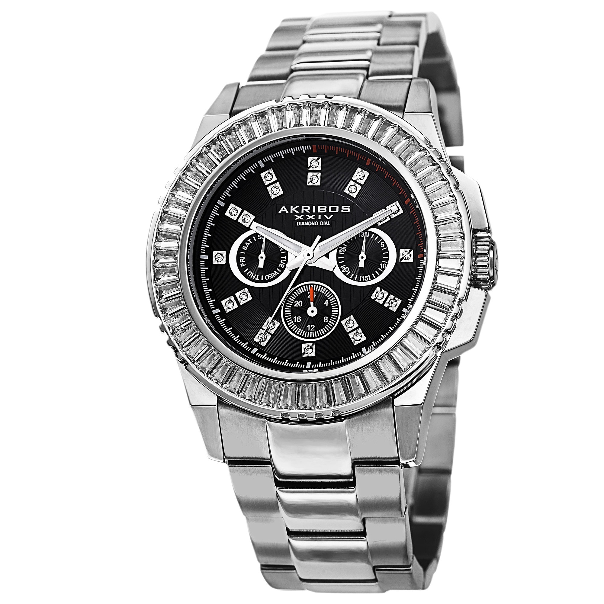 Akribos XXIV Men's Diamond Stainless Steel Silver-Tone Bracelet Watch