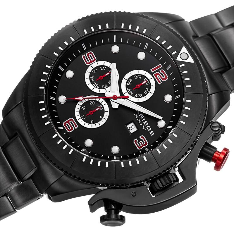 Akribos XXIV Men's Chronograph Stainless Steel Black Bracelet Watch