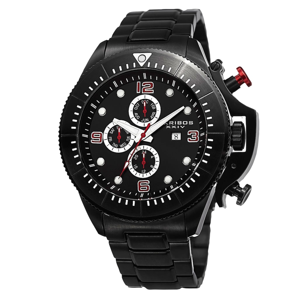 Akribos XXIV Men's Chronograph Stainless Steel Black Bracelet Watch