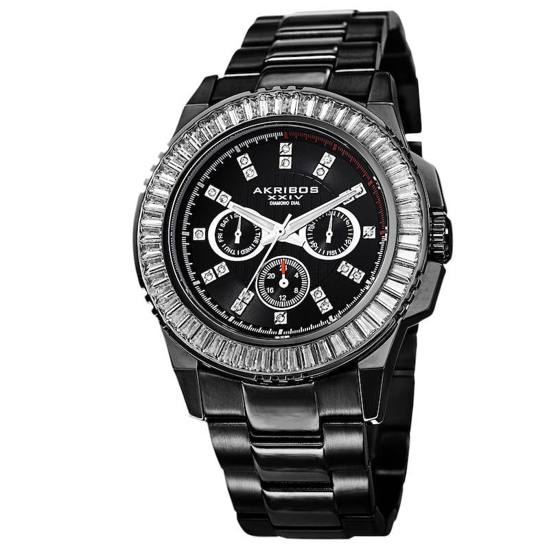 Akribos XXIV Men's Diamond Stainless Steel Black Bracelet Watch
