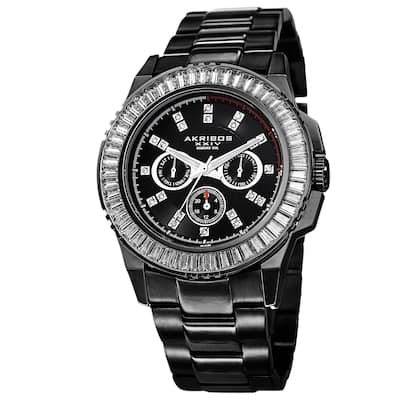 Akribos XXIV Men's Diamond Stainless Steel Black Bracelet Watch