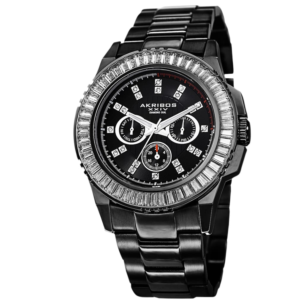 Akribos XXIV Men's Diamond Stainless Steel Black Bracelet Watch