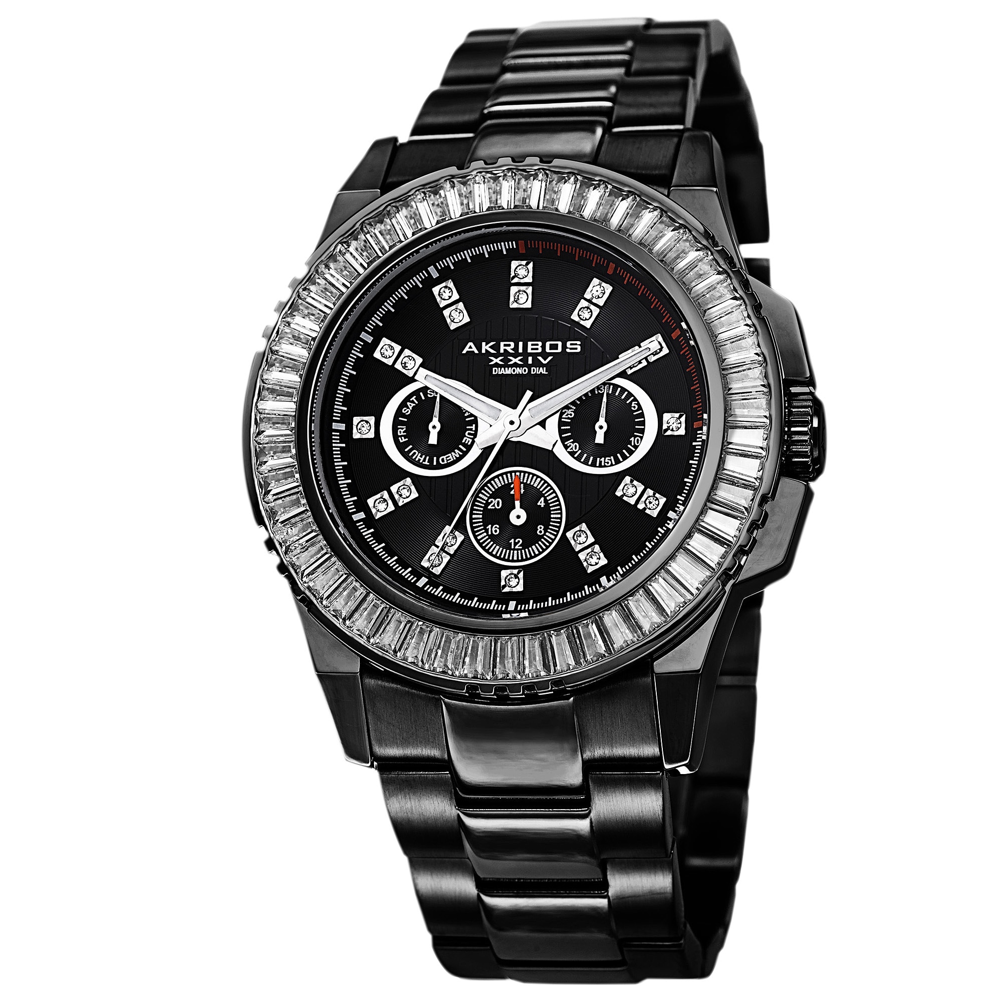 Akribos XXIV Men's Diamond Stainless Steel Black Bracelet Watch