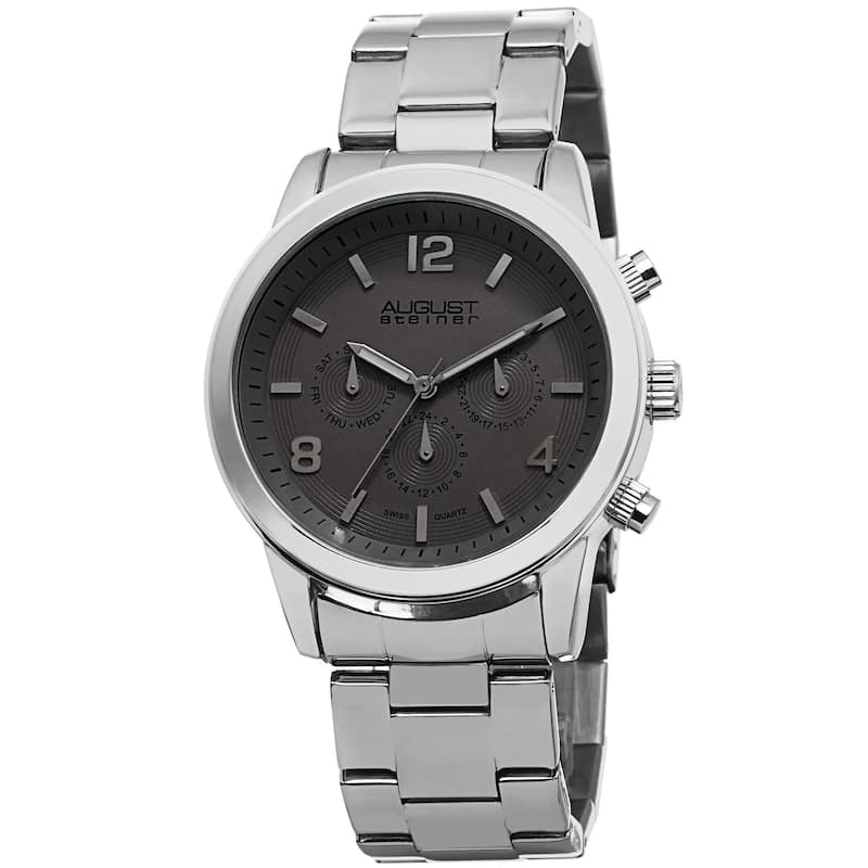 August Steiner Men's Swiss Quartz Multifunction Gun Bracelet Watch