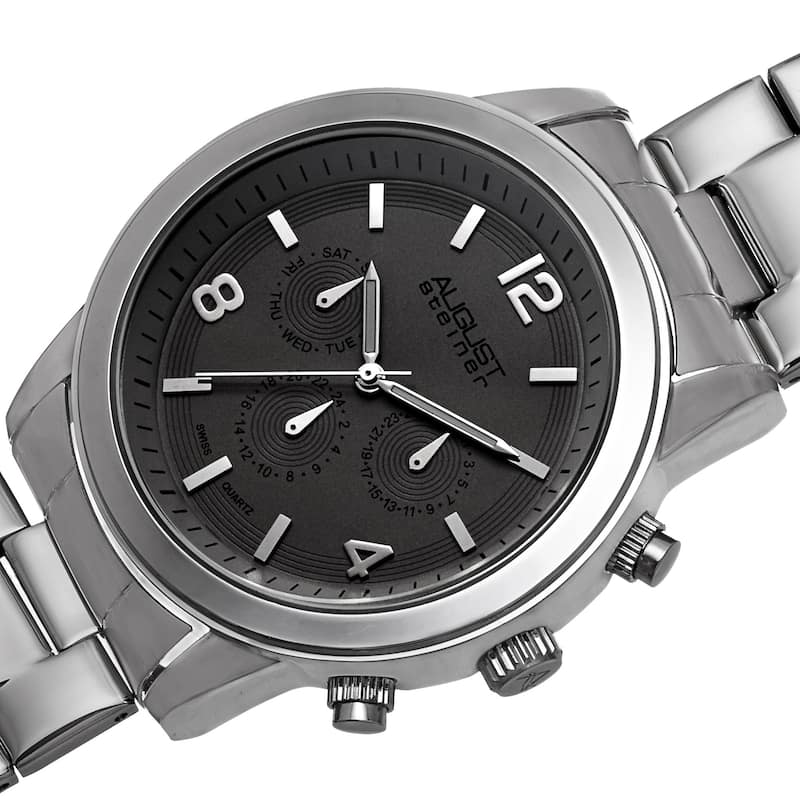 August Steiner Men's Swiss Quartz Multifunction Gun Bracelet Watch