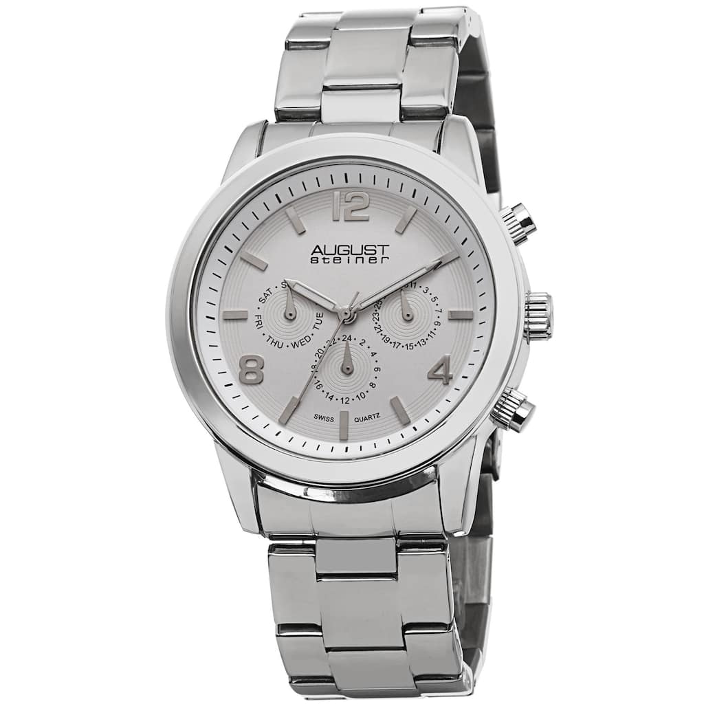 August Steiner Men's Swiss Quartz Multifunction Silver-Tone Bracelet Watch