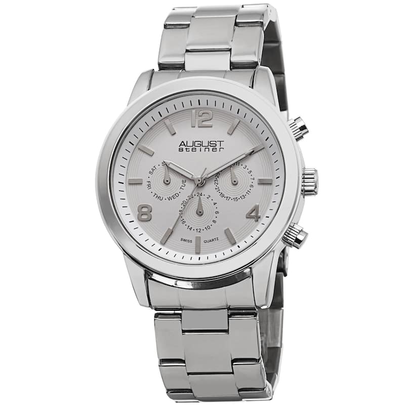 August Steiner Men's Swiss Quartz Multifunction Silver-Tone Bracelet Watch
