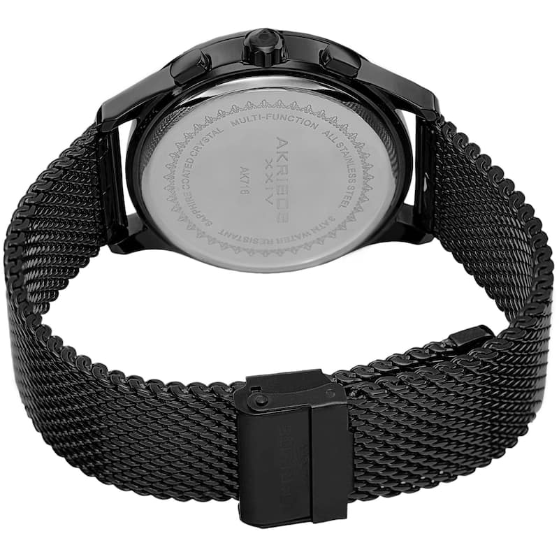 Akribos XXIV Men's Dual-Time Chronograph Mesh Stainless Steel Strap Bracelet Watch