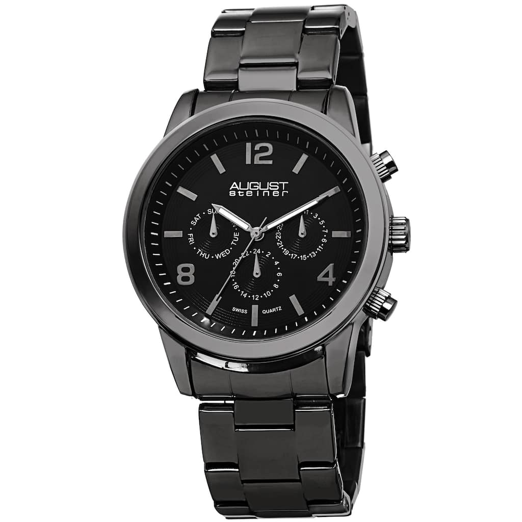 August Steiner Men's Swiss Quartz Multifunction Black Bracelet Watch