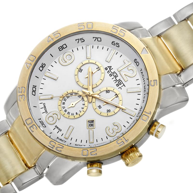 August Steiner Men's Swiss Quartz Chronograph Tachymeter Two-Tone Bracelet Watch