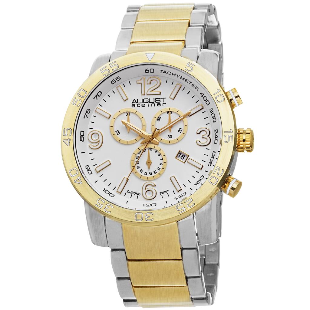 August Steiner Men's Swiss Quartz Chronograph Tachymeter Two-Tone Bracelet Watch