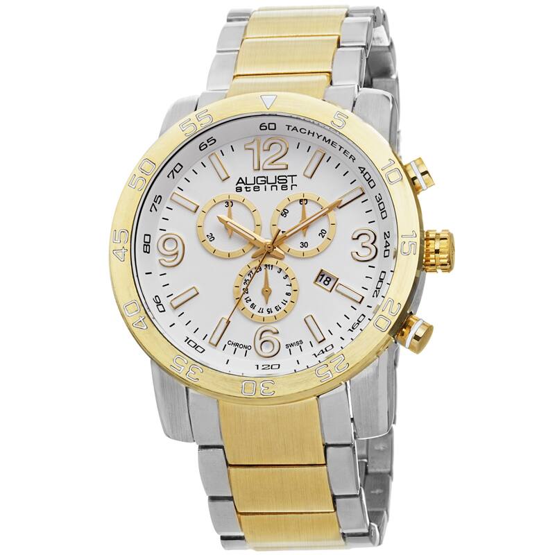 August Steiner Men's Swiss Quartz Chronograph Tachymeter Two-Tone Bracelet Watch