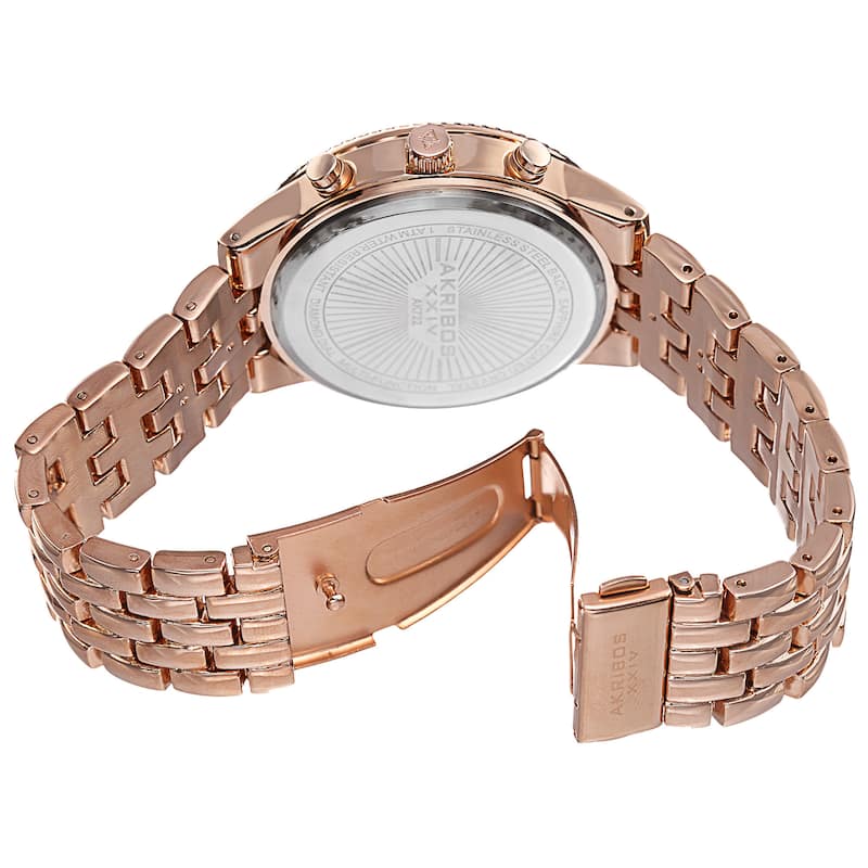 Akribos XXIV Women's Swiss Quartz Multifunction Stainless Steel Rose-Tone Bracelet Watch