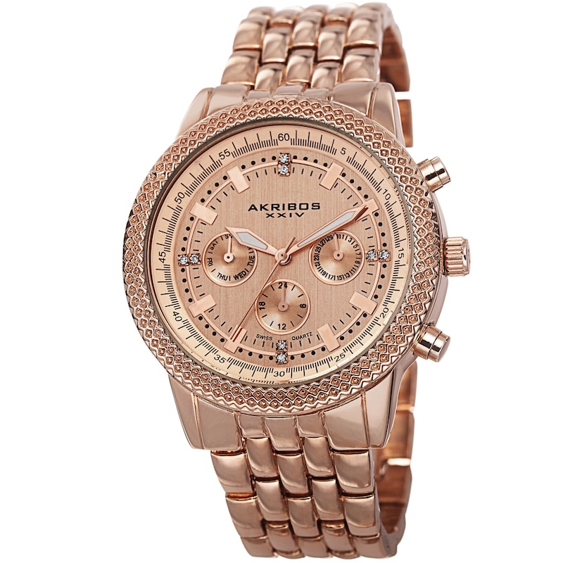 Akribos XXIV Women's Swiss Quartz Multifunction Stainless Steel Rose-Tone Bracelet Watch