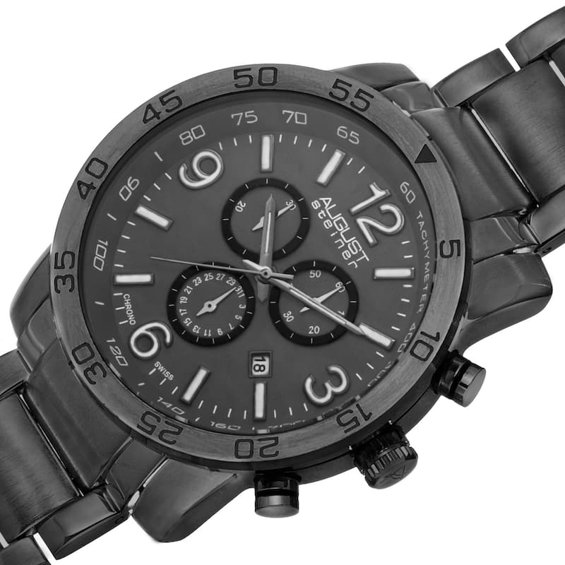 August Steiner Men's Swiss Quartz Chronograph Tachymeter Gun Bracelet Watch