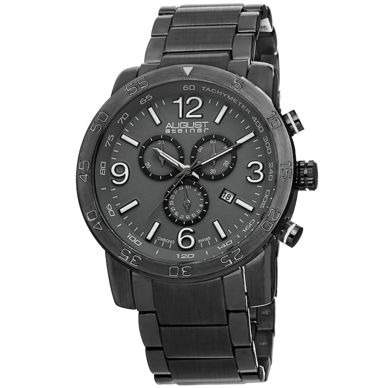 August Steiner Men's Swiss Quartz Chronograph Tachymeter Gun Bracelet Watch