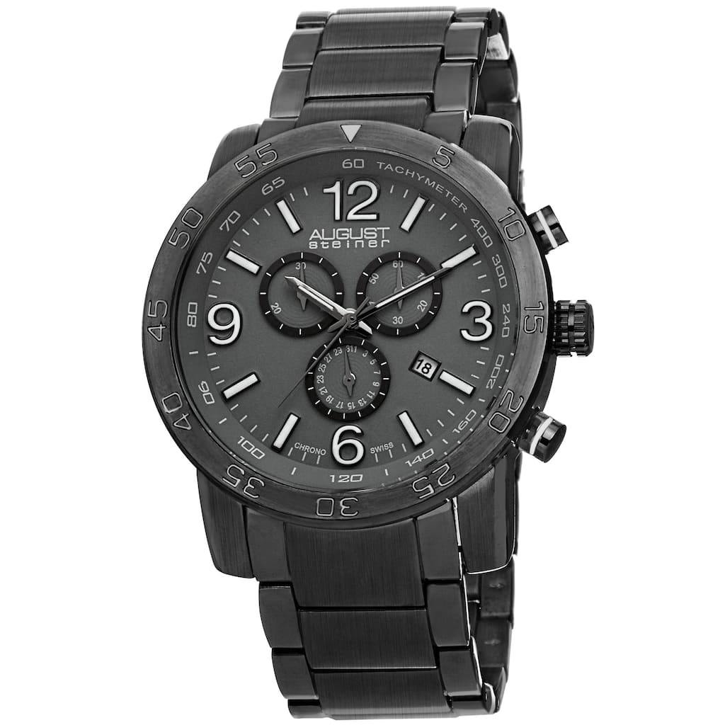 August Steiner Men's Swiss Quartz Chronograph Tachymeter Gun Bracelet Watch